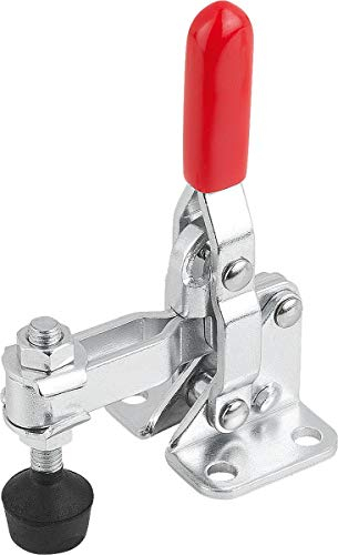 KIPP Schnellspanner vertikal mit waagrechtem Fuß - M5x37 - Kniehebelspanner für Werkbänke, Maschinenbetrieb und Schweißarbeiten - Anti Rutsch Klemmspanner - L= 51mm - 1 Stück