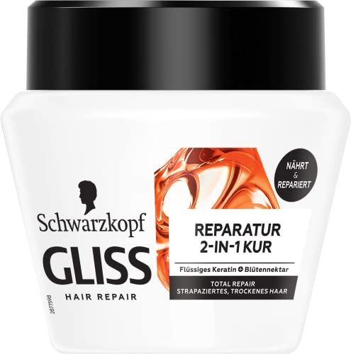 Gliss 2-in-1 Regeneration Kur Total Repair (300 ml), Haarkur mit Keratin für geschmeidiges Haar voller Glanz, Haarmaske für bis zu 90 % weniger Haarbruch