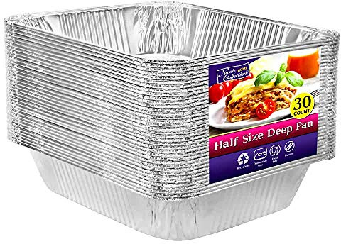 Aluminum Pans Half Size, 9X13, Extra Heavy Duty Disposable Foil Pans For Baking (30 Pack) Roasting & Chafing, Deep Tin Foil Bakeware, Steam Table Tray, Cookware, Food Prepping, Cake & Oven Pan