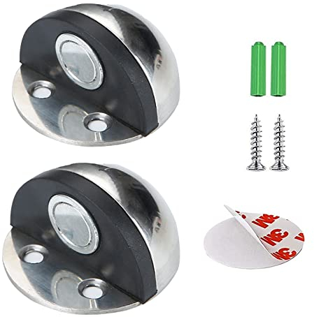 Fermaporta Magnetico autoadesivo per ​Parete o Paviment, Fermaporta in Acciaio Inox, Evita che la porta colpisca il muro,Uso Casa e Ufficio (2 pezzi d'argento)