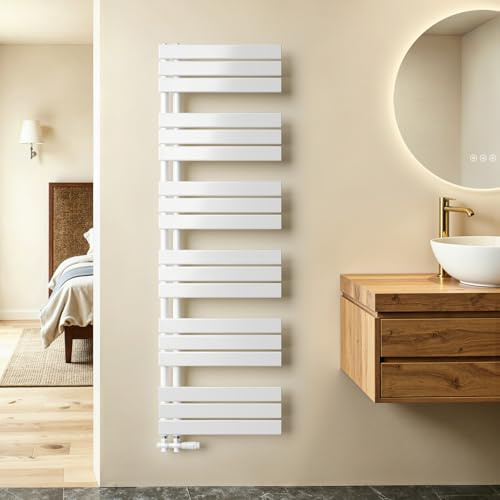 S'AFIELINA Design Badheizkörper Handtuchheizkörper Weiß Flach Paneel mit Mittelanschluss 1599x500mm Heizkörper für Bad 794 W,Handtuchtrockner für Zentralheizung, Weiß (Ohne Thermostatventil)