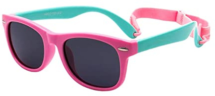 FOURCHEN Flexible Polarized Baby Sunglasses for Toddler and Infant with Strap Age 0-3 (pinkgreen)