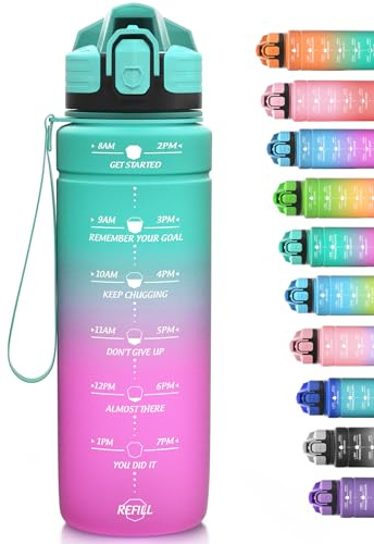 Niggeey 500ml & 700ml & 1000ml Motivational Water Bottle with Time Marker, Sports Water Bottles, Leak Proof BPA Free Tritan Drink Bottle for Kids, Men, Women, Running, Cycling, School, Gym and Sport