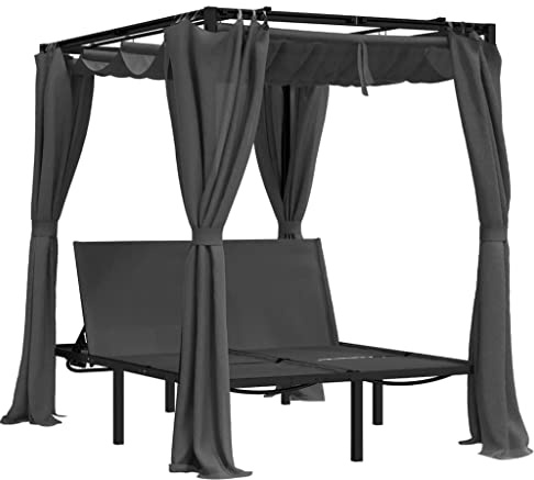 vidaXL Double Sun Lounger with Side and Top Curtains Garden Reclining Chair Outdoor Chaise Lounge Bed Chair Recliner Sun Bed Recliner Anthracite