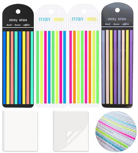 Lot de 680 notes adhésives pastel longues bandes + 100 notes adhésives transparentes, surligneurs étroits et longs, bandes adhésives pour marquer le texte