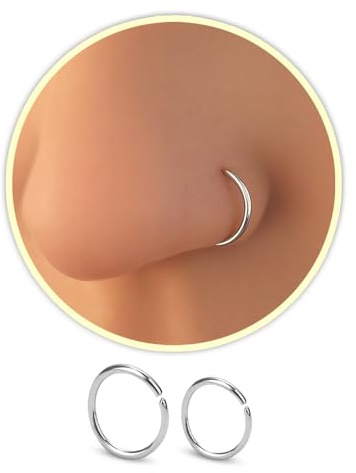 HY DOT 2pcs Silver Nose Ring 20g Piercing Jewellery, 6mm + 8mm Nose Rings hoop Thin Snug Tiny Nose Ear Lip ring Tragus Septum Piercing Jewellery, 316L Surgical Steel Women Girl's Gift