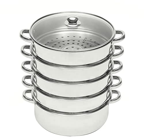 MINUS ONE 5 Etagen Dampfgarer Manti-Topf Mantowarka Dampfkocher Gardampftopf Edelstahl Glasdeckel Dampfgarer (Optional 26/28/30cm) (26cm)