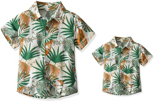 Yoolhamy Camicia Estiva Uomo Corta Hawaiana Famiglia Padre Fantasia e Figlio con Stampa Albero di Cocco