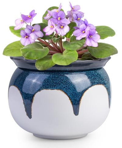 African Violet Pots, 6 inch Ceramic Easy Self Watering Plant Pot for Busy Plant Lovers, Automatically Absorb Appropriate Amount of Water, Flower Pot Indoor-Plants Not Included(Blue)