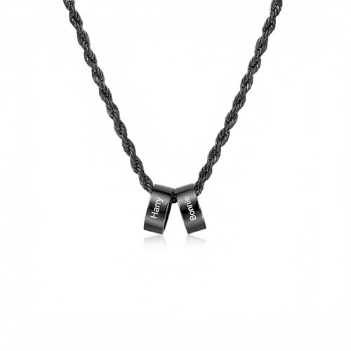 Amsgedhie Collana da Uomo in Acciaio Inossidabile Nero Collana da Uomo Personalizzata con Nome Gioielli Minimalisti Regalo per Papà