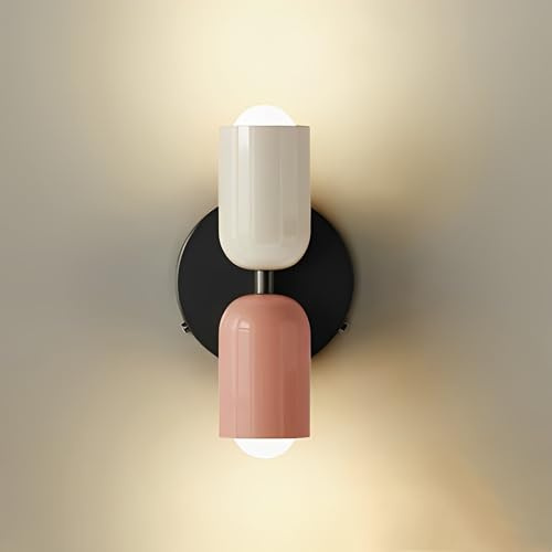 KRUIHAN Moderne Nordische Wandleuchte Innen G9 Up and Down Leuchten Innen Nachttischlampe Leselampe Wandlampe für Kinderzimmer Treppenhaus Badezimmer Flur Schlafzimmer,Creme mit Rosa