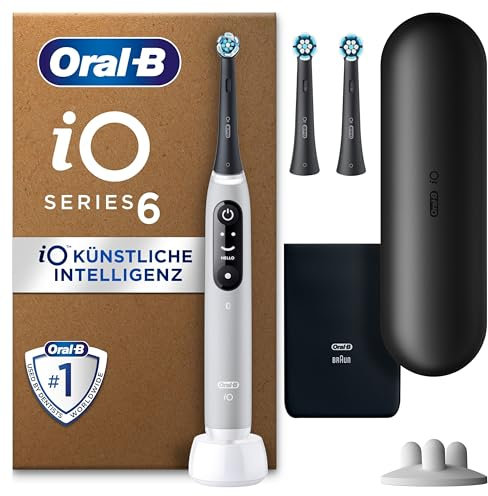 Oral-B iO Series 6 Plus Sensitive Edition Elektrische Zahnbürste/Electric Toothbrush, PLUS 3 Aufsteckbürsten, 5 Putzmodi für Zahnpflege, Reiseetui, Designed by Braun, grey opal