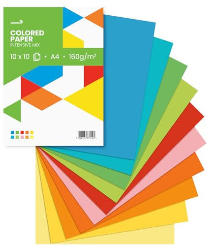 Netuno 100 ark färgat papper intensiva färger (10 x 10) DIN A4 21 x 29,7 cm 160 g pappersblandning blandade färger färgglada blad set tonritpapper pysselpapper färgglada för kreativa projekt blanka