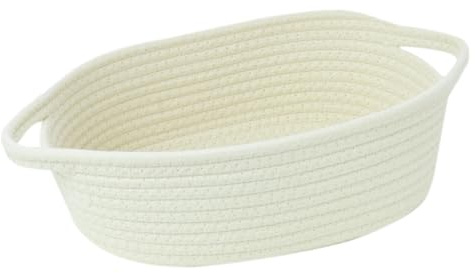 Hopbucan Paniers de Rangement en Corde, Panier Tissé, Paniers Portables en Coton pour Vêtements, Literie, Serviettes, Durables, Faciles à Utiliser, S Blanc Crème