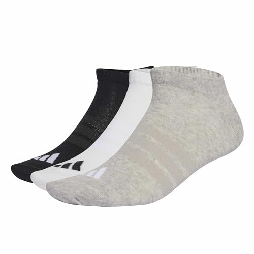 adidas Unisex - Adulto THIN&LIGHT ESSENTIALS LOW CUT SOCKS 3 PAIR PACK, medium grey heather/white/black, 6-7 Years