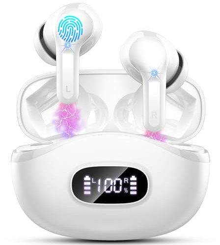 Ecouteurs Bluetooth sans Fil 2025, Oreillette Bluetooth 5.3 avec Son Hi-Fi Stéréo, 4 Micro ENC Anti Bruit, 40H d’Autonomie, Écran LED, Confort Optimal, IPX7 Étanche Ecouteurs sans fil pour iOS/Android