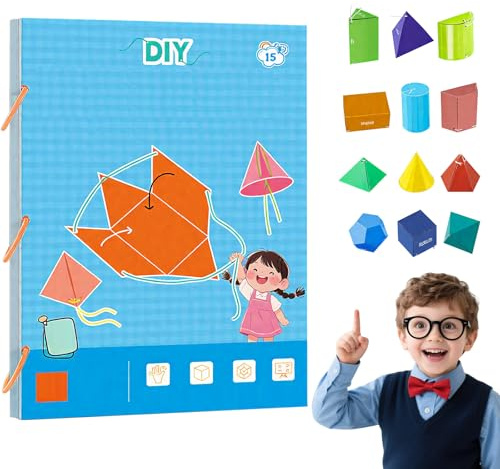 Livre Géométrie 3D à Ficelle - 15 Modèles DIY pour Enfants, Jouet Éducatif Mathématiques et Formes Géométriques, Apprentissage Spatial et Volume avec Vidéo, Cadeau Montessori Primaire