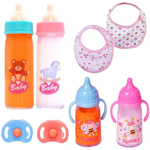 Ruichi Biberon Magique, 8 Pièces Accessoire Poupee Biberon à Lait Magique, 2 Sucettes pour Poupée, Bavoirs, Alimentation Simulée, Poupon Cadeau d'enfant pour Anniversaire, Noël pour Poupée Enfants