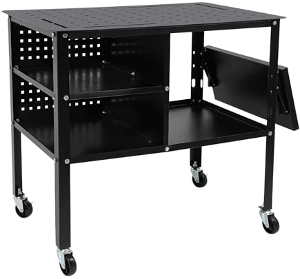 Czyurachel Banco de trabajo móvil, 111 x 60 x 85 cm, mesa perforada, mesa de trabajo móvil con bandeja lateral plegable, capacidad de carga 500 kg, mesa de herramientas multifuncional, carro de
