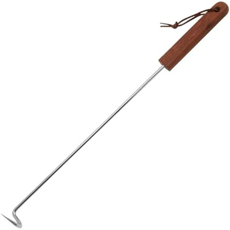 rockible Gancio per Girare Al Barbecue, Gancio per Grigliare Bistecche, Manico in Legno, Giracarne Portatile, Gancio per Girare Bistecche E Grigliare, 44x3,7 cm