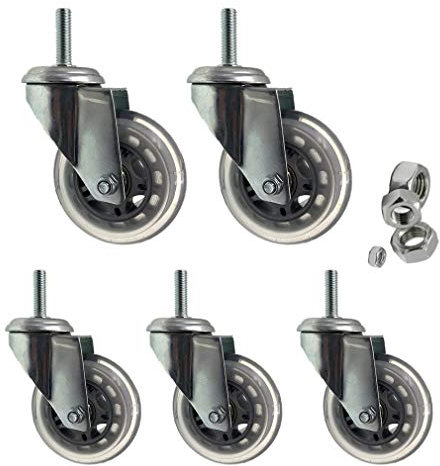 Geovne 3 Ruedas para Silla Oficina,Rueda Giratoria para Muebles(5 Piezas),Varilla Roscada M8/M10/M12mm,Ruedas de Repuesto Resistente al Desgaste,Silencioso