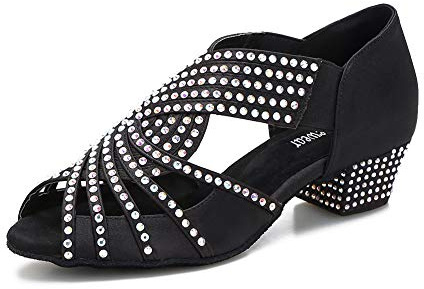 TTdancewear Women Rhinestone Dance Shoes Ballroom Latin Salsa Bachata Performance Dance Dancing Shoes 1.5(8,Black)