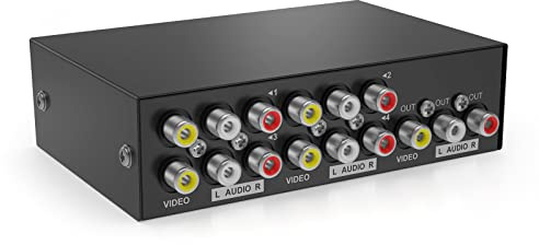 AV RCA Switch Box 4 way, MT-ViKI Audio Video Switcher Composite Video L/R Audio Selector Box for DVD STB Game Consoles (4 in 1 out)