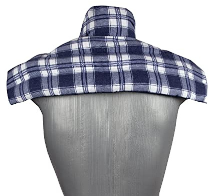 Cherry Stone Pillow Shoulder and Neck Pillow with Collar Heat Cushion Neck for Microwave Cherry Stones Flannel Checked Blue