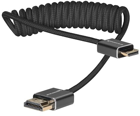 KONDOR BLUE | Mini HDMI to Full HDMI Cable 12 -24 Braided Coiled | 4K 60Hz, 18Gbps, HDR, 3D Video & Nylon Braided with Reinforced connectors | Black