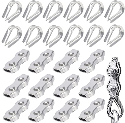 24 Piezas Abrazadera de Cable de Clip de Cable Clips de Cuerda de Acero Abrazaderas De Acero Inoxidable Ampliamente Utilizadas En La Industria Construcción Transporte Envío y Anclaje