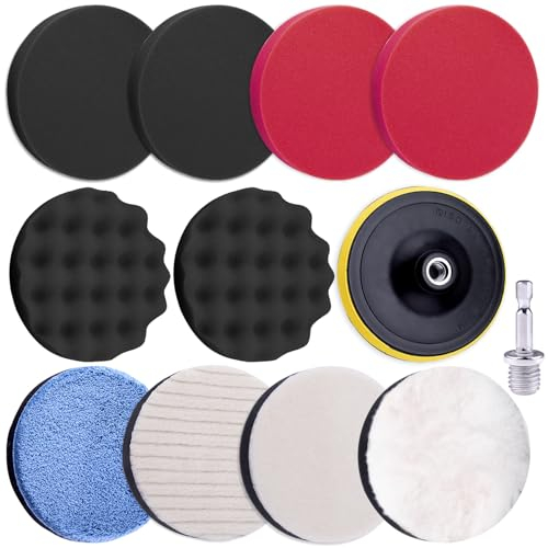 SIQUK 12 Stück Polierpads 125mm Polierschwämme Pad Wachs Polierschwamm Auto Polieren Pad Schwamm Polierschaum Pad Polieraufsatz mit M14 Bohreradapter für Poliermaschine