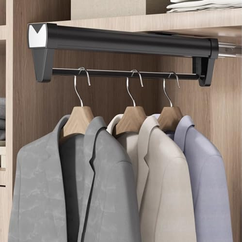 LITAITAI Adjustable Double-Rail Pull Out Clothes Hanger Rod with Thick Steel - Wardrobe Clothing Rail Hanger Rack Bar for Pants and Clothes (16 inch)