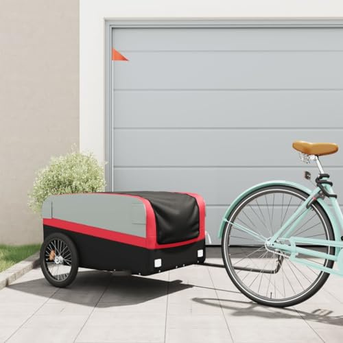 Swpsd Heavy Duty Bike Trailer - Iron Frame, 45kg Max Load, Black & Red, 137x69x59cm 94048