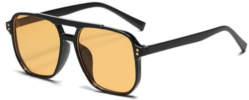 YAMEIZE Vintage Retro Sonnenbrille für Damen Herren Übergroß 70er Retro Sonnenbrille Pilotenbrille Gelb Getönte Brille mit UV400 Schutz