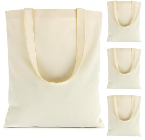RAINFLOW Canvas Tote Bag - 4 PCS Cotton Canvas Reusable Grocery Shopping Blank Tote Bag with Handles for Crafts DIY, Gift, Advertising Promotion Activity