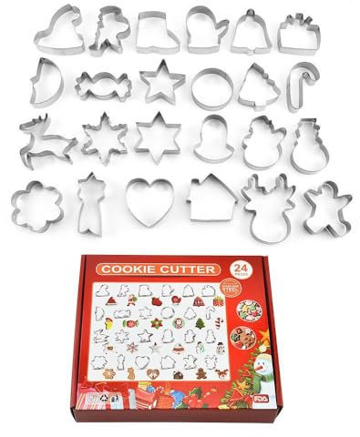 Veszoen 24 Pezzi Formine per Biscotti Natale Stampi Biscotti Natalizi Formine Biscotti in Acciaio Inox Stampi per Biscotti Natale Tagliabiscotti per Decorazione Biscotto Torta Biscotti Pasticceria