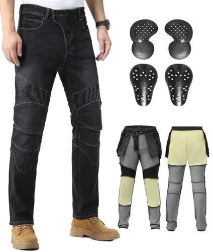 CTBQiTom Motorrad Jeans Herren mit Aramidfaser und CE-Schutz, Elastische Denim für Besser Komfort,Vintage Schwarz,L=36W/31L