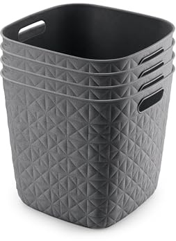 CURVER Softex 4x 15L Storage Baskets, 100 percent Recycled Material, Lightweight, For Bathroom, Living Room, Kitchen, Dark Grey