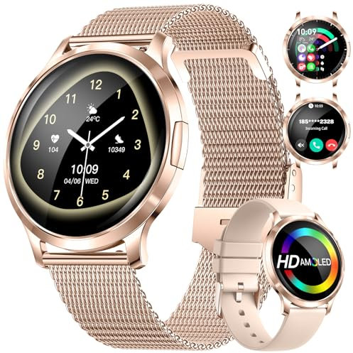 DREMAC Montre Connectée Femme avec Appel Bluetooth,1.32'' Amoled Display Montre de Fitness avec 110+ Modes Sport/Fréquence Cardiaque/Cycle Menstruel/Sommeil,IP68 Etanche pour iOS Android