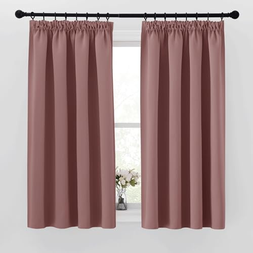 PONY DANCE Wohnzimmer Gardinen mit Kräuselband Kurz 2er Set Verdunklungsgardine für Schienen H 160 x B 140 cm Schlafzimmer Vorhänge Blickdicht Thermal Curtains for Bedroom, Altrosa