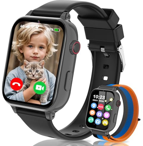 Ucani 4G Smartwatch für Kinder GPS, Kinder Watch Uhr Telefon mit Videoanruf und Voice Chat, WiFi, SOS, Schrittzähler, Wecker, Spiele, Kindergeschenke Armbanduhr Uhr für Mädchen Jungen ab 4 (Schwarz)