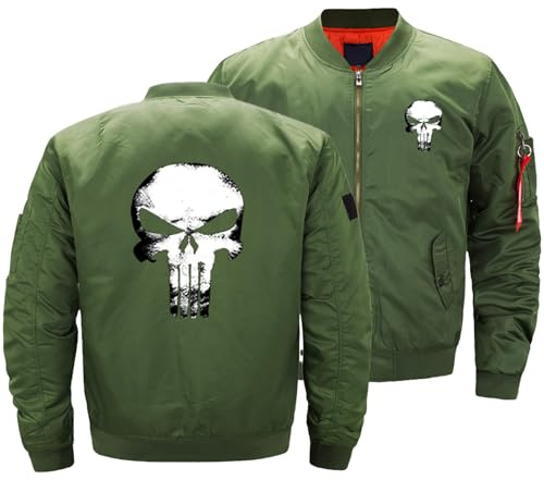 HGABSCKC Uomo Bomber Jacket Pun.ish-er, Jacket Casual Bomber con Zipper, Bomber Giubbino per le Mezze Stagioni(Green,L)