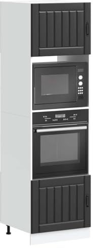 Mandloder Lucca - Lot de 2 armoires de cuisine en matériau dérivé du bois - 60 x 57 x 207 cm - Pieds réglables - Armoire de cuisine pour four et micro-ondes - Rangement de cuisine peu encombrant
