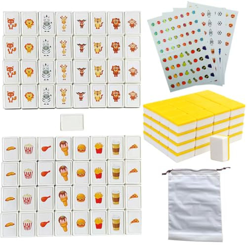 Ett enkelt set, 65 block 30mm Seaside Escape Game i Mahjong-stil, Seaside Escape Bordsspel, för barn, i ABS-plast, flykt-spel, med DIY-klistermärken i PVC - Tre extra klistermärken (gul)