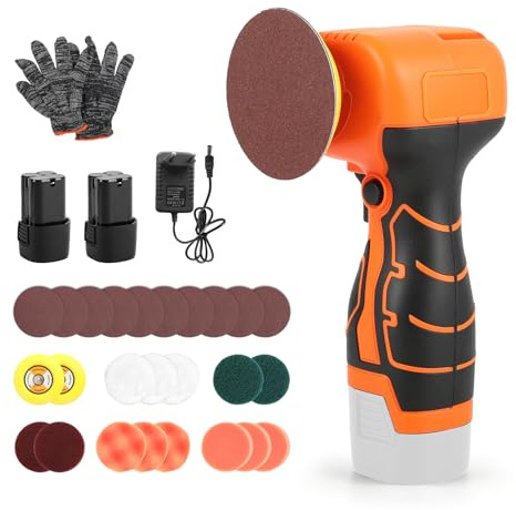 Cordless Sanders with Battery and Charger, 3 Palm Sander with 25Pcs Accessories and 2X 2000mAh Batteries, 3500RPM Mini Polisher for Sanding Polishing Waxing DIY Projects