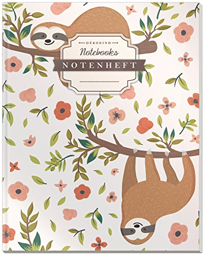 DÉKOKIND Notenheft | DIN A4, 64 Seiten, 12 Notensysteme pro Seite, Inhaltsverzeichnis, Vintage Softcover | Dickes Notenbuch | Motiv: Faultiere