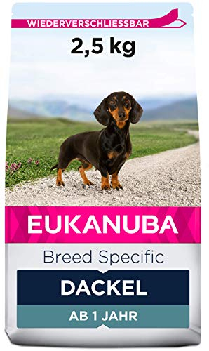 Eukanuba Breed Specific Dackel Trockenfutter - optimal auf die Rasse abgestimmtes Premium Hundefutter mit Huhn, 2,5 kg