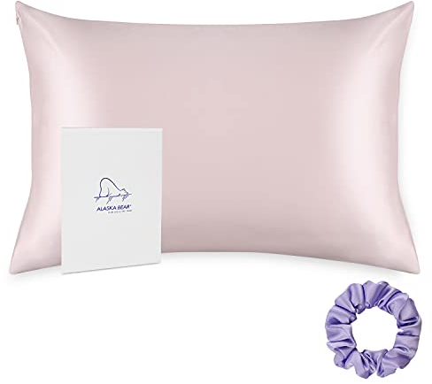 ALASKA BEAR - Natural Silk Pillowcase, Hypoallergenic, 19 momme, 600 thread count 100 percent Mulberry Silk, Standard Size 50x75 cm with hidden zipper(Pink)