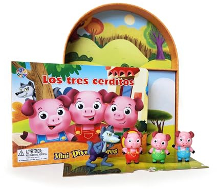 Phidal Los Tres Cerditos Mini Diverti-Libros - Libros de actividades para niños, cuento de 12 páginas, 4 figuras, 1 escenario de juego