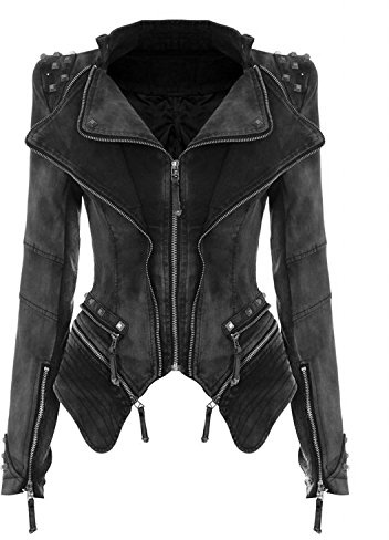 Giacca Jeans Donna Annata Giacca di Jeans Punk Rivetto Denim Cappotto Blazer Biker Zip Jeans Cappotti (S, Grigio)